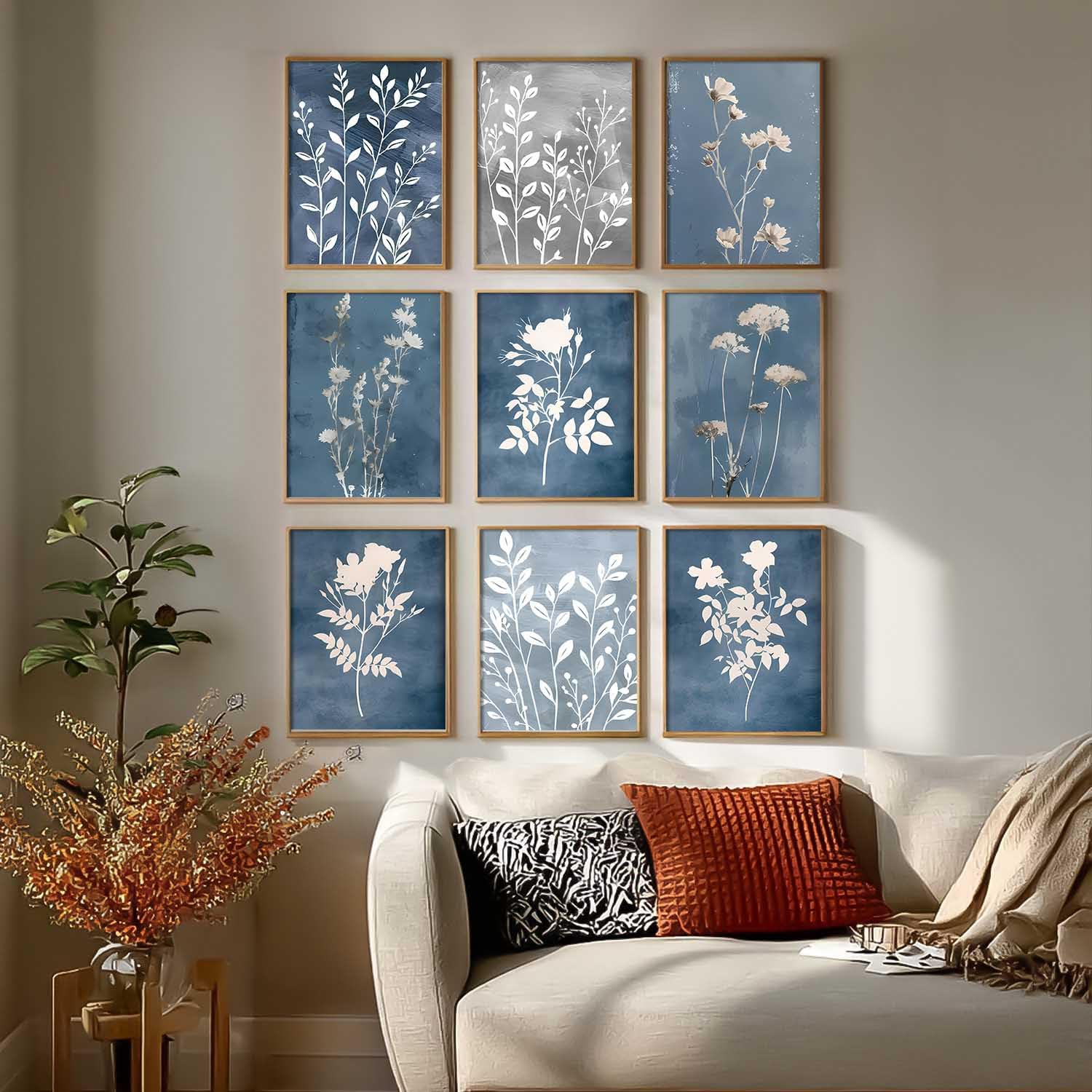 Boho Floral Wall Art - Aesthetic Paintings with Frame -3 Boho Floral Wall Art - Aesthetic Paintings with Frame -3