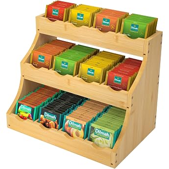 Teebeutelorganizer aus Bambus Teebox aus Holz mit 12 Stauf chern f r die Teebeutel Aufbewahrung extra gro  307 x 20 x 25 cm