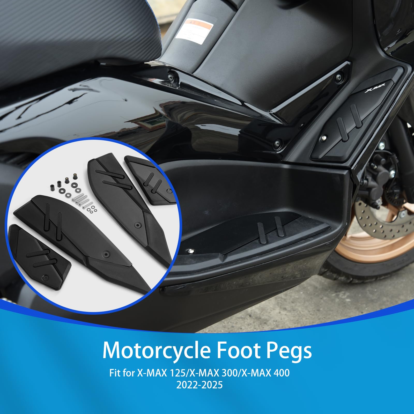 Motorrad-Fußpedal Anti-Rutsch-Dekorative Fußpolster CNC-Aluminiumplattenpedale Fußstützen Fußpolster passend für Yamaha XMAX 125 XMAX 300 X-MAX 400 2022-2025 (Titanfarbe)