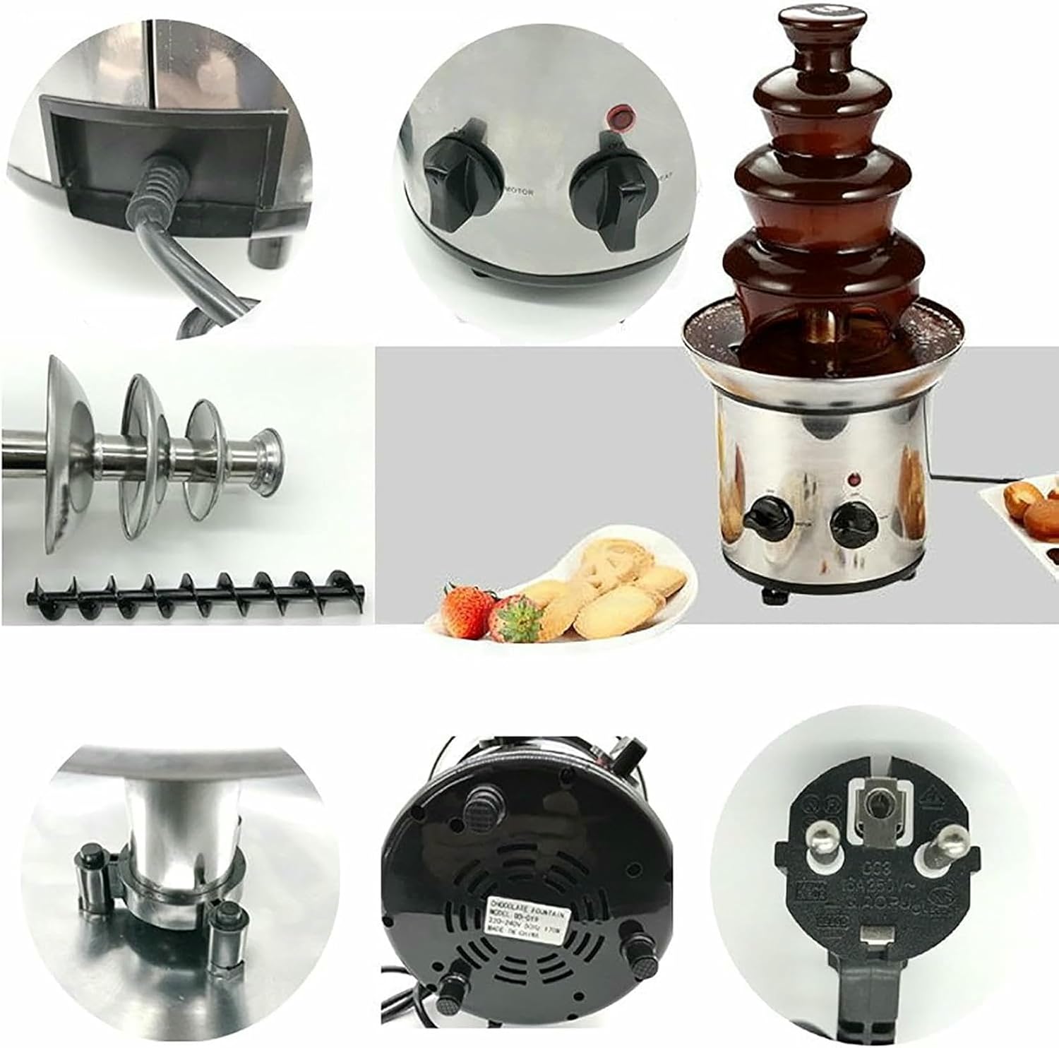 Stainless Steel Chocolate Fountain, 4 Tier Electric Chocolate Fondue Fountain Machine, Altitude 45cm and 35oz Max Capacity, Stainless Steel Tray and Continuous Insulation, for Party, Wedding