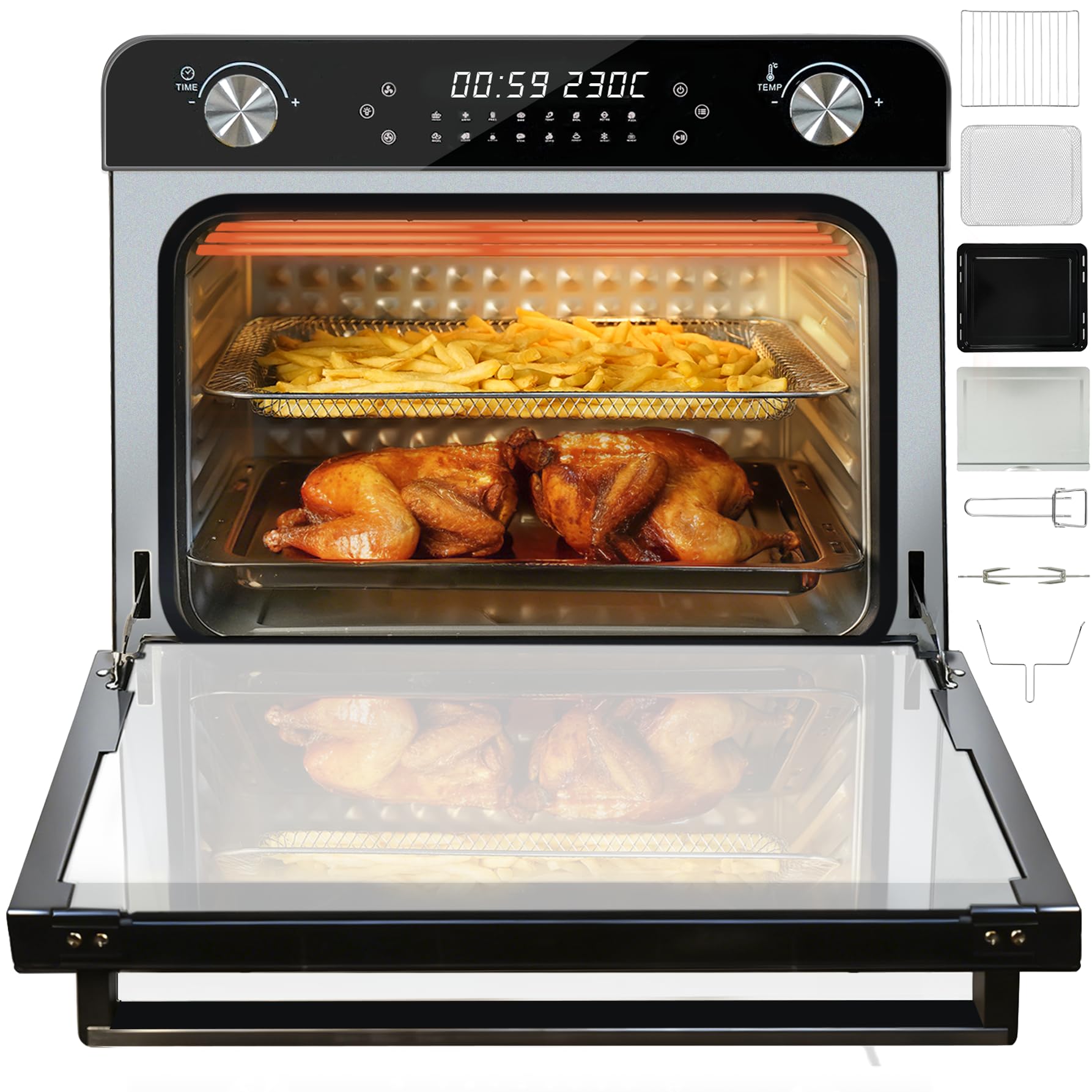 Myssdaw 36L Air Fryer Ovens Large With Rotisserie and Grill 16 in 1 Multi Function XXL Countertop Convection Oven LED Smart Panel 7 Accessories Set Perfect For Family Cooking(1800W)