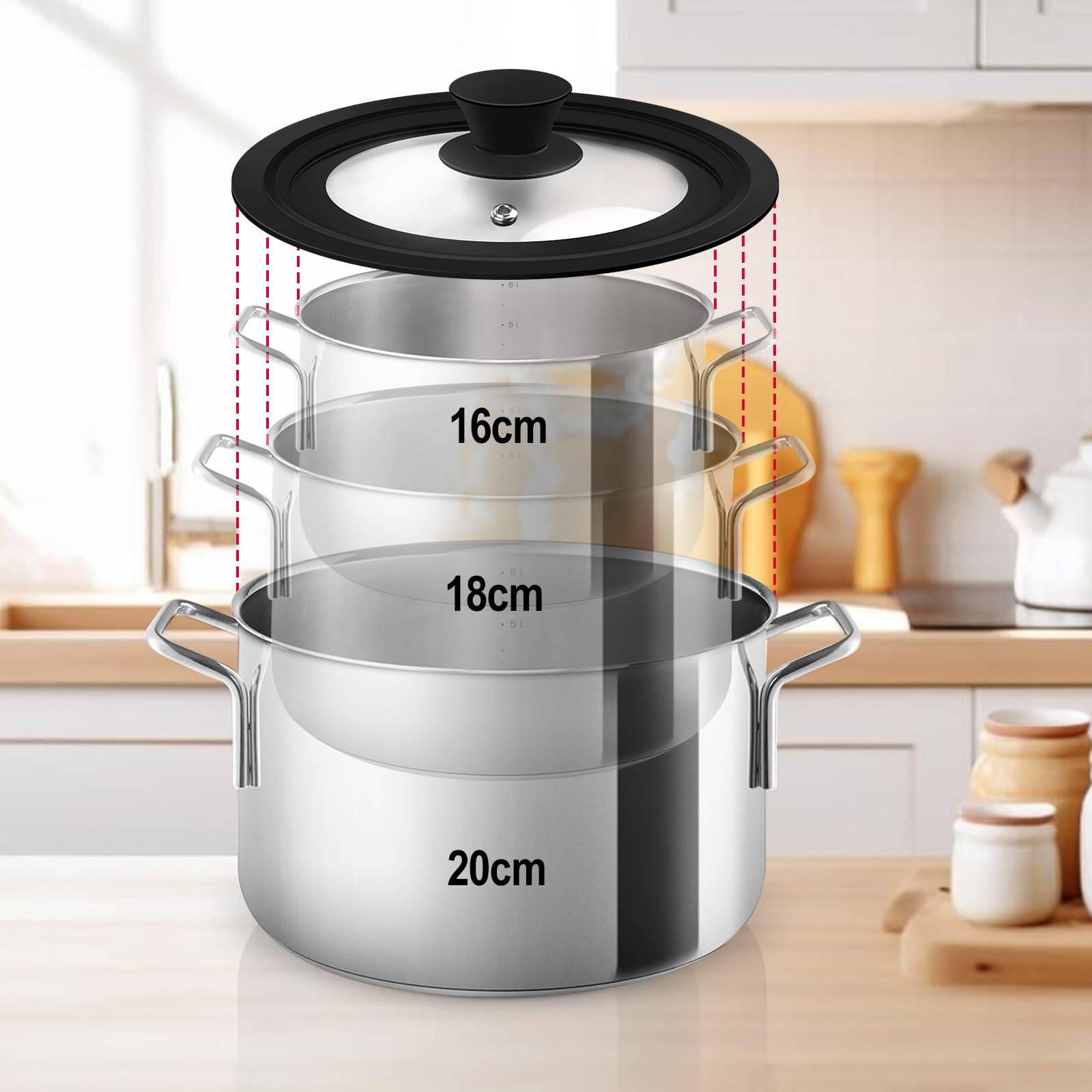 Coperchio Universale In Vetro Temperato – Adatto A Pentole 24/26/28 Cm – Con Bordo In Silicone Nero - 4
