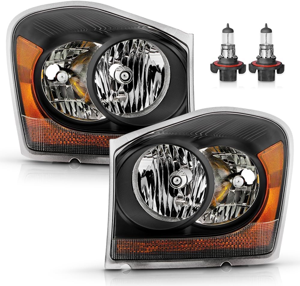 Headlights Compatible with 2004-2005 Dodge Durango Replacement Clear Lens Black Housing Amber Reflector Driver & Passenger Side
