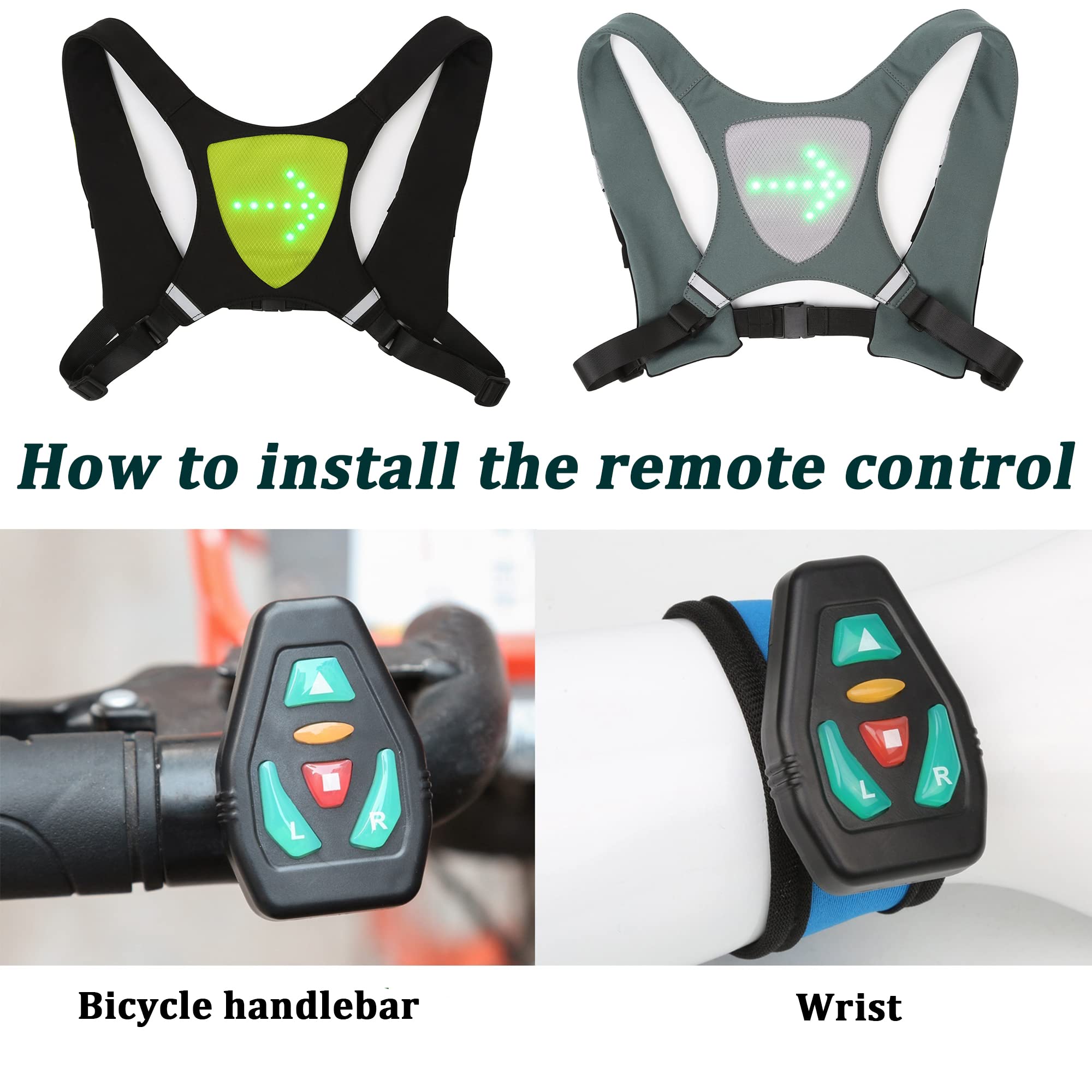 Gilet de Cyclisme de Sécurité à LED avec Indicateur de Direction Télécommande sans Fil Sac à Dos de Vélo Lumineux Clignotant Pack de Vélo Réfléchissant pour Le Cyclisme de Nuit la Course à Pied