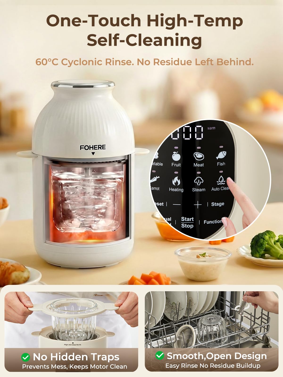 NutriEase AllStage Babynahrungszubereiter Edelstahl, One Step Baby Food Maker, 3 Stufen, Automatisches Kochen, BPA-frei