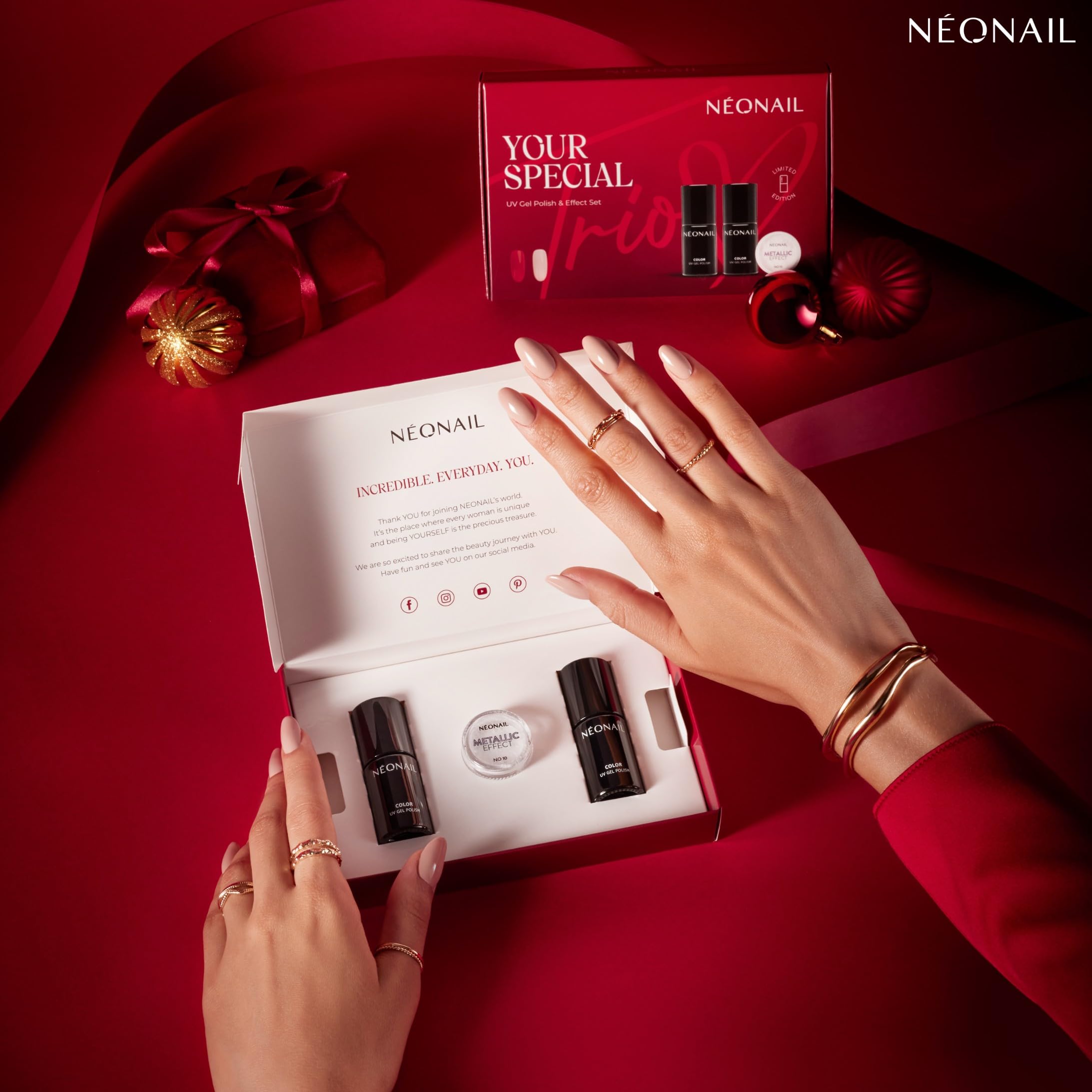 NÉONAIL Your Special Trio - Zestaw do Manicure - Lakiery Hybrydowe - 2 x 7,2ml - Pyłek Metallic Effect 10