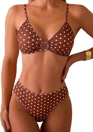 Womens Triangle Bikini Sets O Ring Linked Two Piece Swimsuits Floral Printed Cheeky Bathing Suit