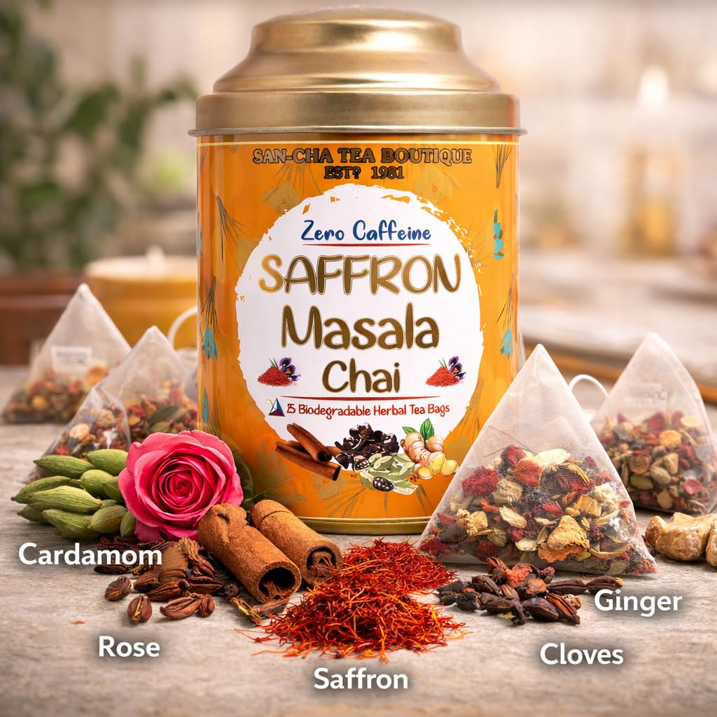 Sancha Tea Boutique, Saffron Masala Chai, Caffeine Free Chai, Pure