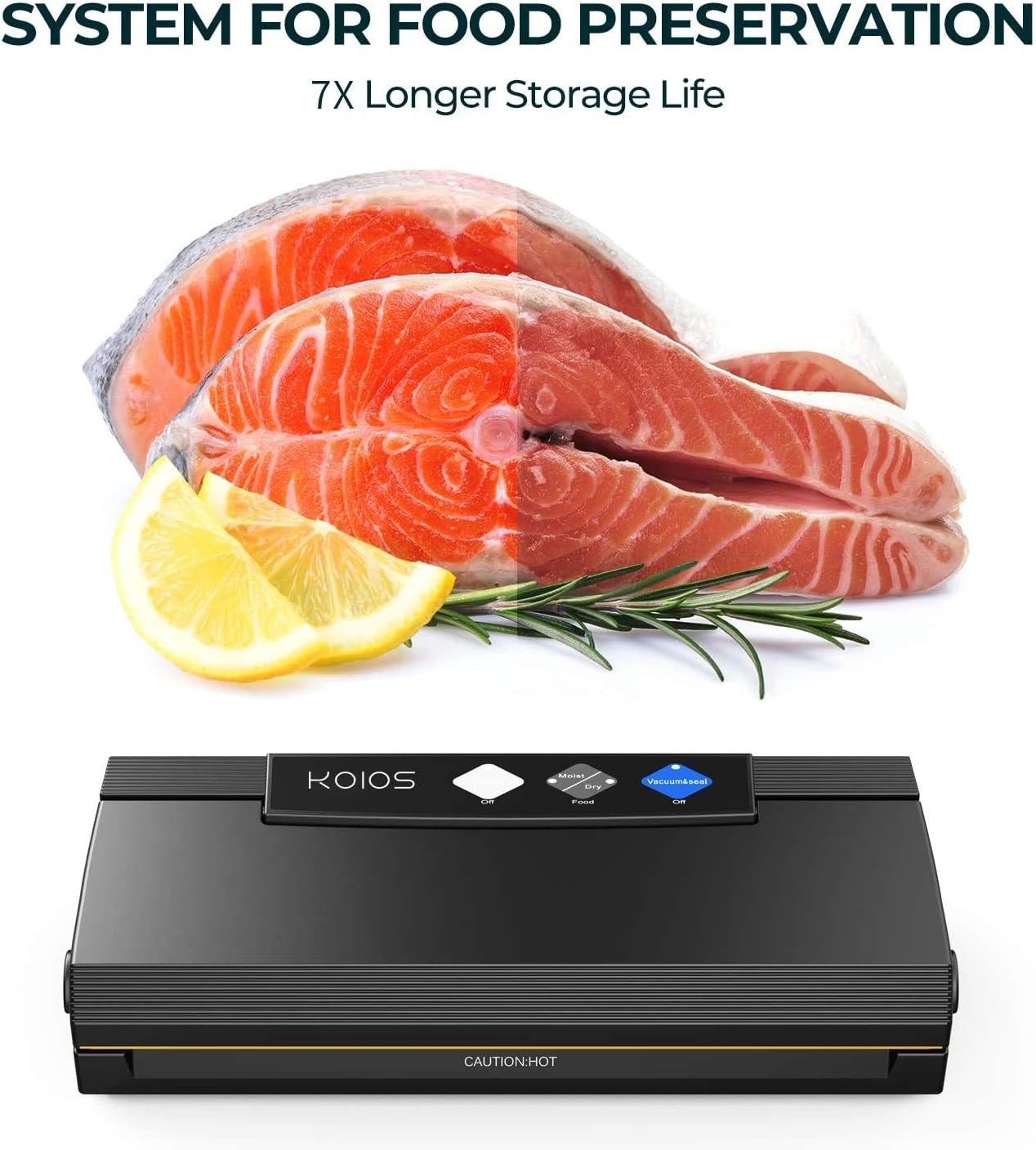 KOIOS Vacuum Sealer Machine, 85Kpa Automatic Food Sealer for Food Savers w/Starter Kit, Dry&Moist Modes, With Up To 40 Consecutive Seals, Compact Design(Black): Home & Kitchen