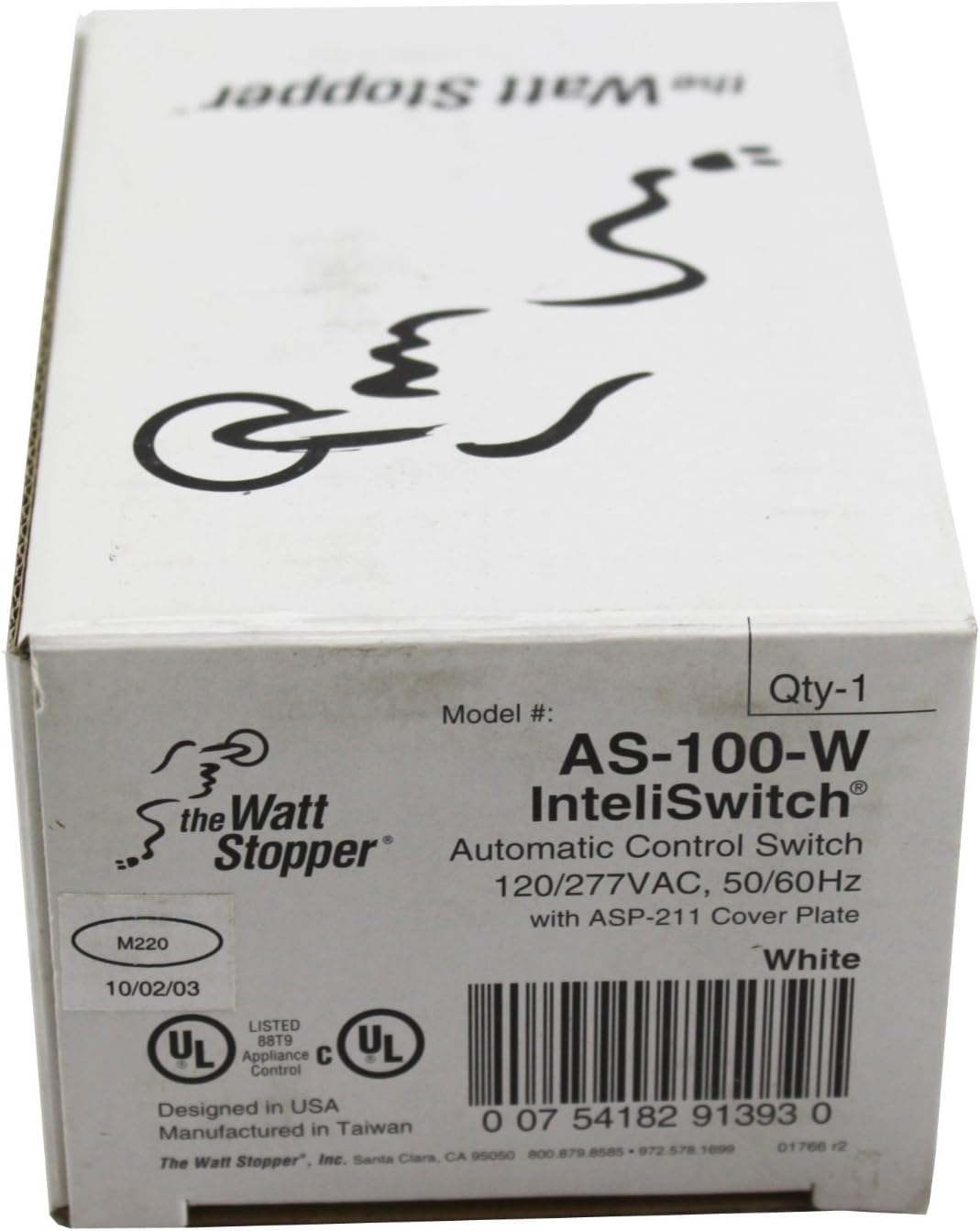 Wattstopper As-100 Push Button Automatic Control Occupancy Sensor Wall Switch 120/277 60Hz White