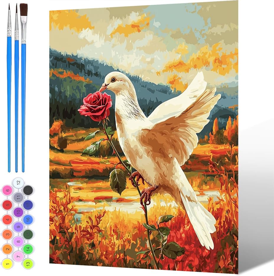 Genérico Pintura por Números para Adultos Animales, Pintura por números para Niños Flor, DIY Painting by Numbers Kits, con Pinceles Pigmento Acrílico (sin marco), Decoraciones del Hogar 30x40cm -1547