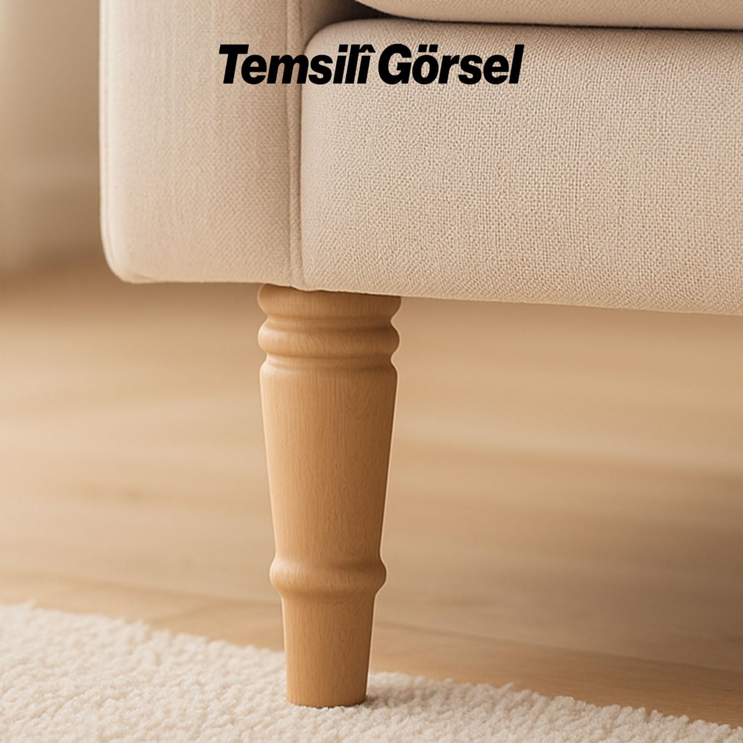Bohem 20 cm Doğal Ahşap Ayak 4 ADET SET Boyasız Silindir Mobilya Koltuk Kanepe Ayağı Aparat Dahil