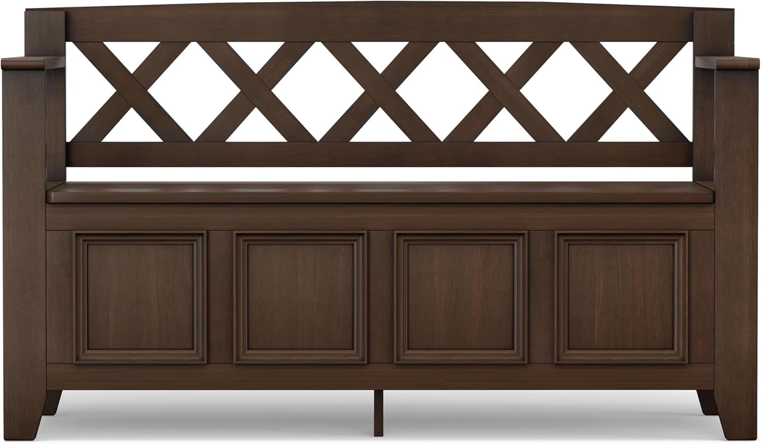 Pemberly Row Solid Wood Entryway Storage Bench, Natural Aged Brown Finish, 48 in W x 17 in D x 28 in H, Dual Storage Compartments, Lift-Up Lid, Transitional Style Seating for Entryway or Mudroom