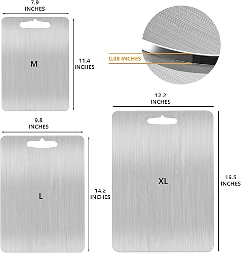 Miniatura 2 de Tabla de cortar de acero inoxidable para cocina, tabla de cortar resistente (grande, 14.2 pulgadas de largo x 9.8 pulgadas de ancho)