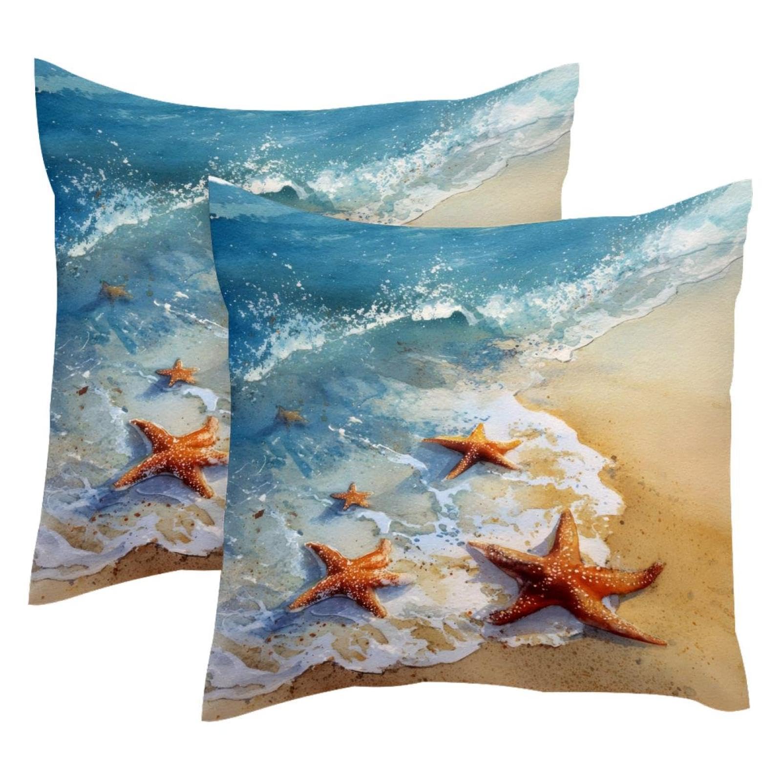 Housse de coussin en velours doux 50x50 cm au motif étoile de mer élégant