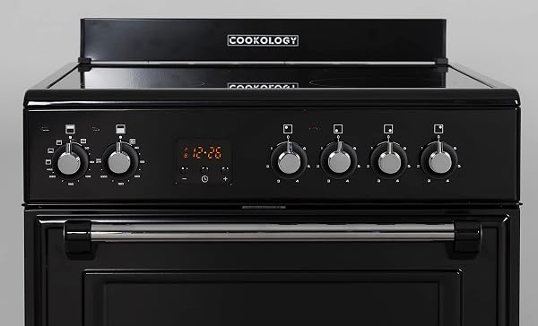 Cookology RETDO600BK Freestanding 60cm Wide, Retro Double Cavity Grill Oven Cooker with Ceramic 4 Zone Hob and Analogue Dials - in Black - 2