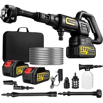 Akku Hochdruckreiniger highsam Pressure Washer 3-Gang-Modus Max 65Bar Druckreiniger Mobiler mit 2x4.0Ah Batterien 6-in-1und 180  Drehbare D se Schaumspr her 5M Schlauch Reinigung Bew sserung