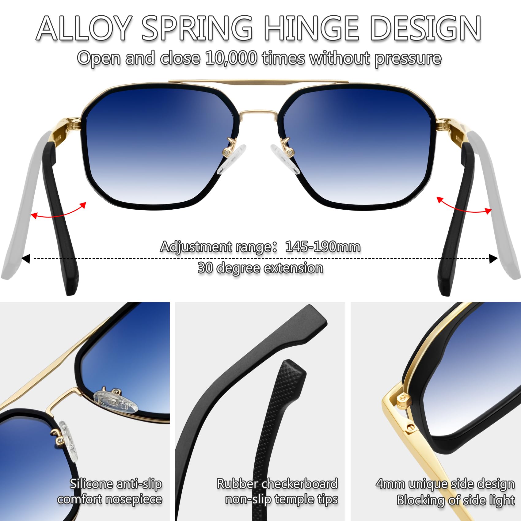 KANASTAL Lunettes de Soleil Homme Polarisées Mode Lunette de Soleil Femme Carrée UV400 Rétro Double Pont