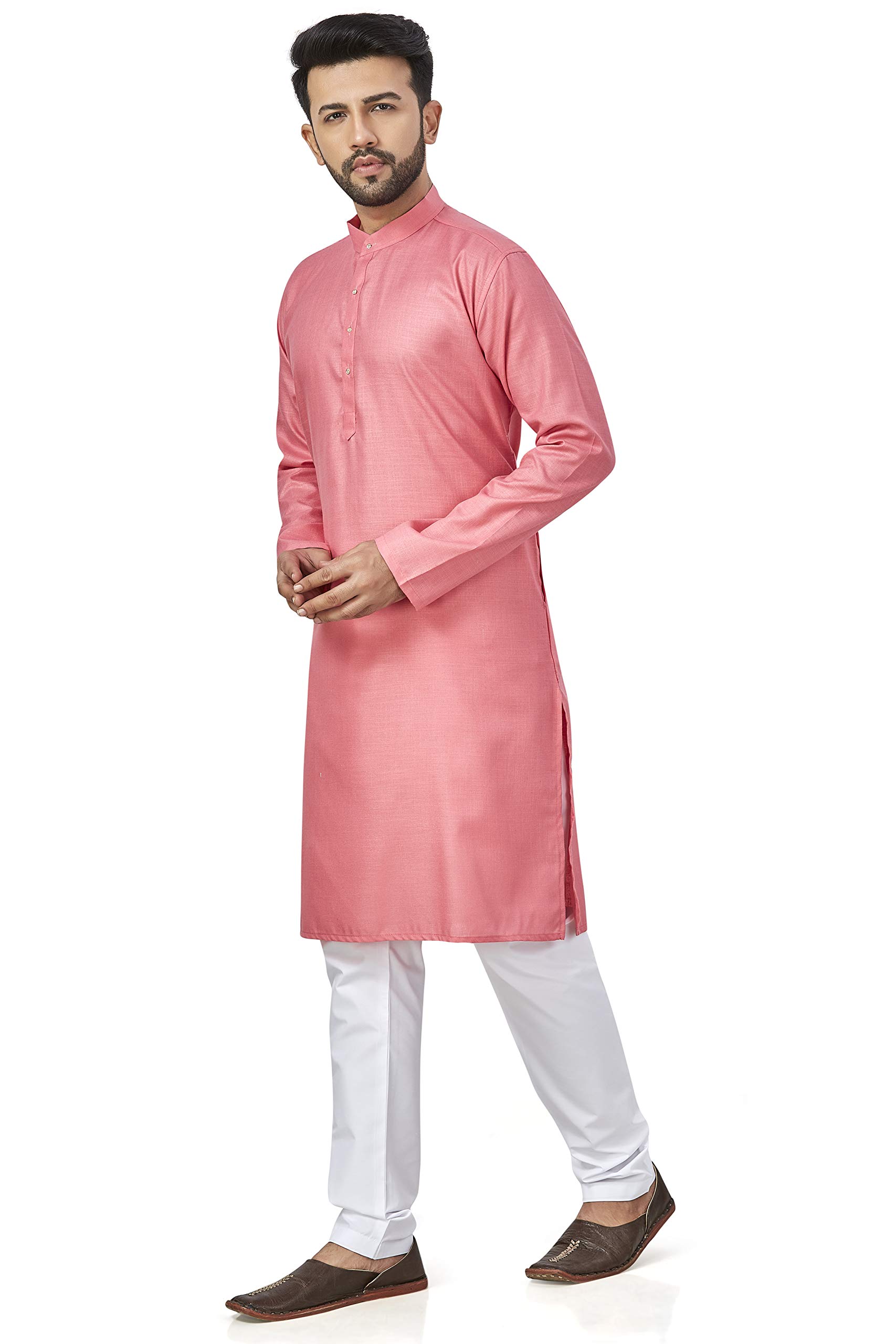 Be Active Men's Cotton Solid Regular Fit Kurta (Rfsk0001 5-Xl_Pink-3