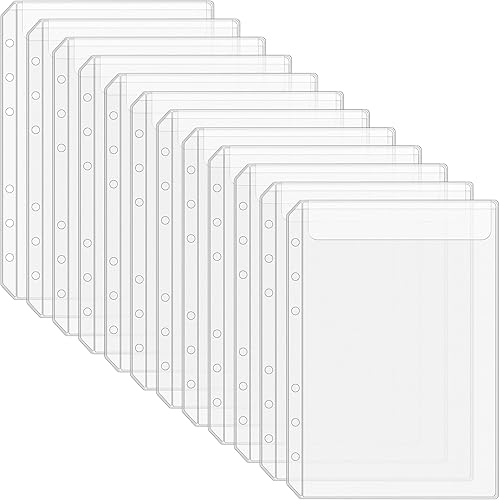 Antner 12 bolsillos para carpeta A5, sin cremallera, sobres de efectivo de 6 agujeros para cuaderno pequeño recargable, sin cremallera, bolsas de