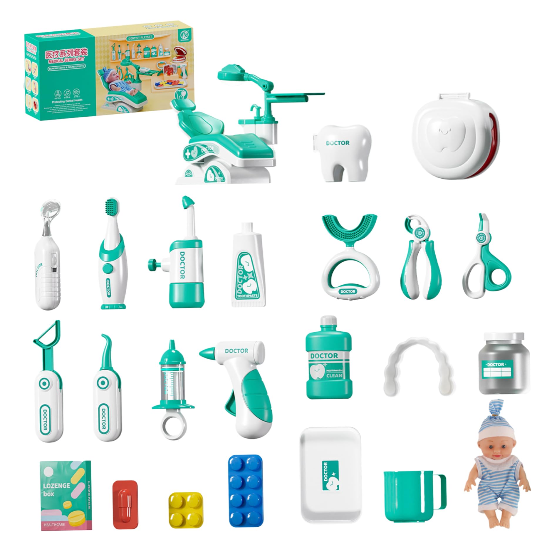 Juego de Dentista para niños, Juego Realista de médico para niños pequeños con muñeca, Juguete de Dentista Educativo temprano, Kit de plástico para Mayores de 3 años, Regalos, Estilo 1