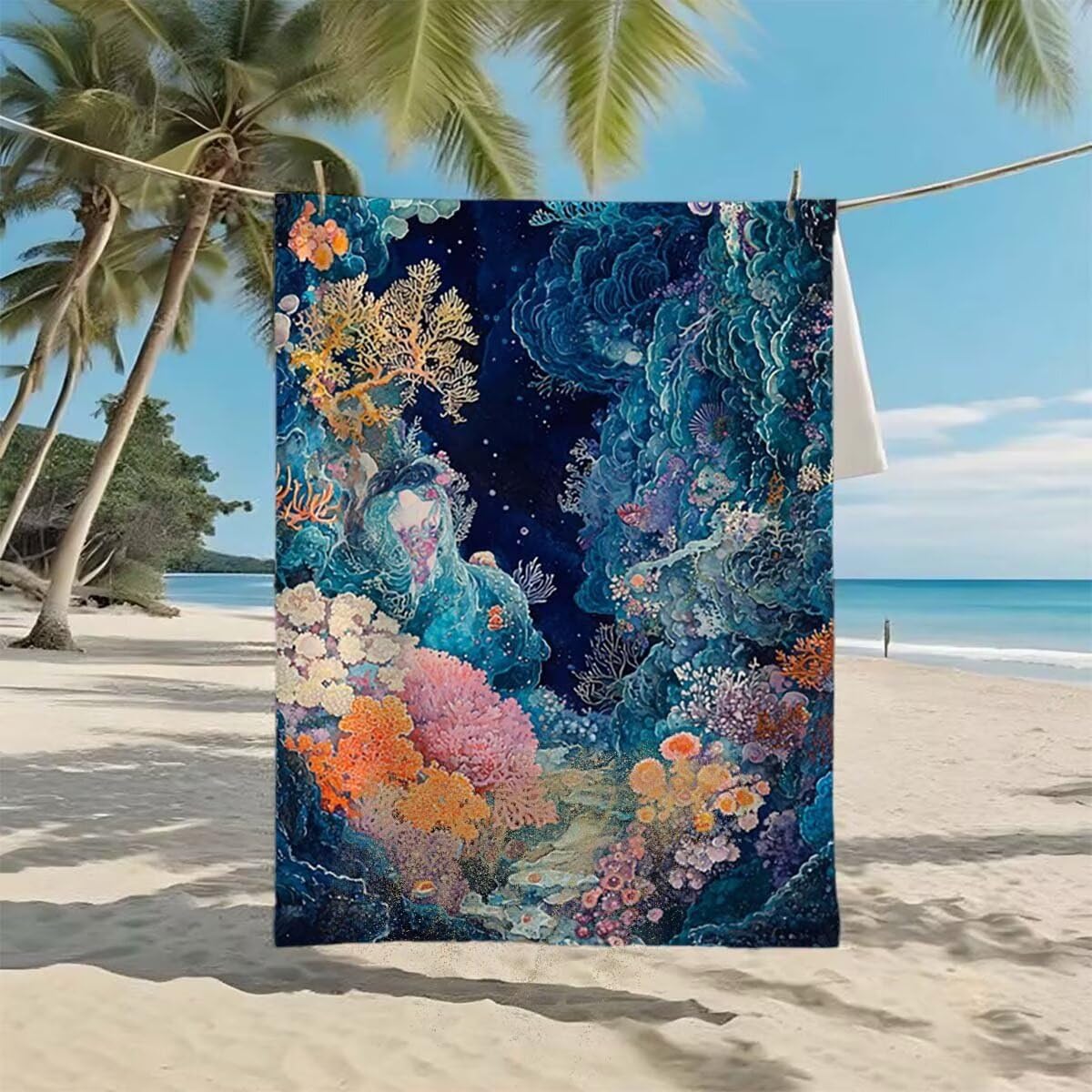 Strandtuch Koralle Strandtuch XXL 90x200cm/35x70cm, 2er Set Mikrofaser Handtuch Groß Saunahandtuch, Schnell Trocknend Stranddecke Sandfrei, Badetuch Leicht für Fitness Sporthandtuch Reisehandtuch G-57