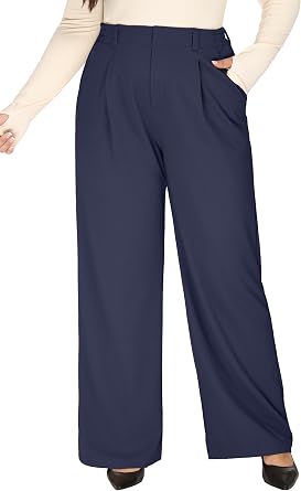 1X-5X Plus Size Wide Leg Dress Pants Women Pull On Stretchy Work Pants