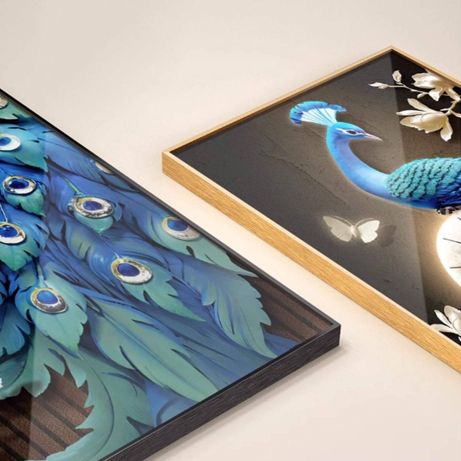 Dekoracyjny obraz z zegarem Dekoracja zegara ściennego Peacock z oświetleniem LED do salonu, 3D rzeźby ścienne, obraz wiszący na ścianie, nietykająca, cicha lampa ścienna, wisząca rzeźba, dekoracja La