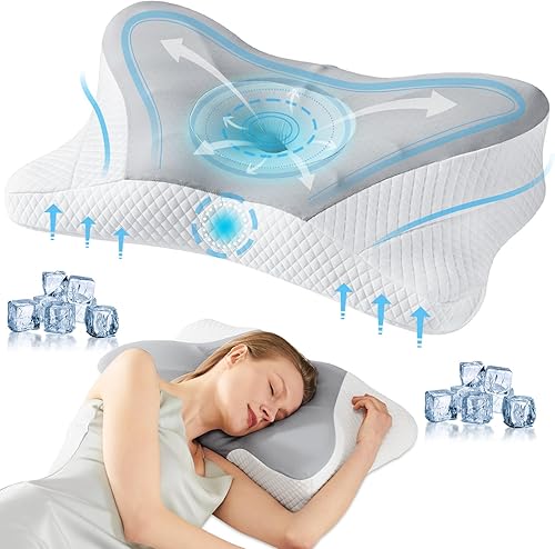 Smug Almohada cervical para el cuello, almohadas ergonómicas refrescantes de espuma viscoelástica para aliviar el dolor de cuello con funda de