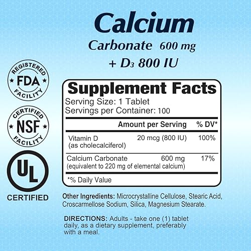 Miniatura 4 de ALFA Vitamins Suplemento dietético de calcio de 600 mg + D3, promueve huesos saludables, dientes sanos, corazón saludable, sistema nervioso