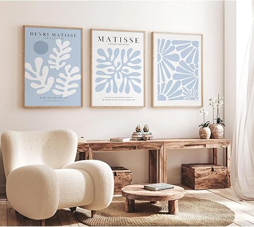 Miniatura 4 de Henri Matisse - Juego de 3 impresiones artísticas de pared abstractas azules de Matisse, decoración de pared, arte estético de pared de Matisse