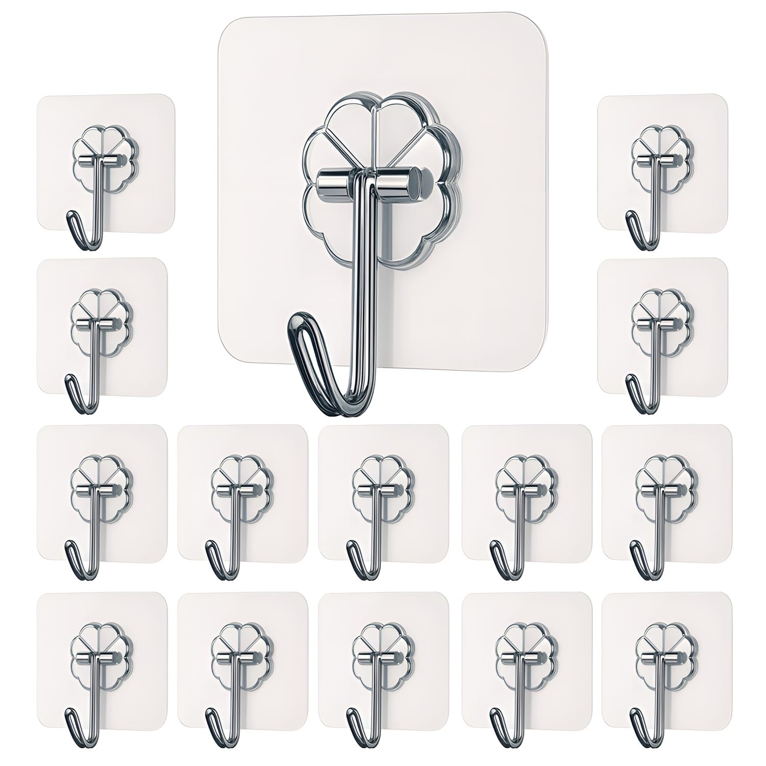DALUCI Self Adhesive Wall Hooks - Heavy Duty 15 Pcs Hooks for Wall Heavy Items Nail Free Wall Hanger Hook Without Drilling – Sticky Wall Hooks for Hanging Towel, Coat & Key (Flower Hook, 15)