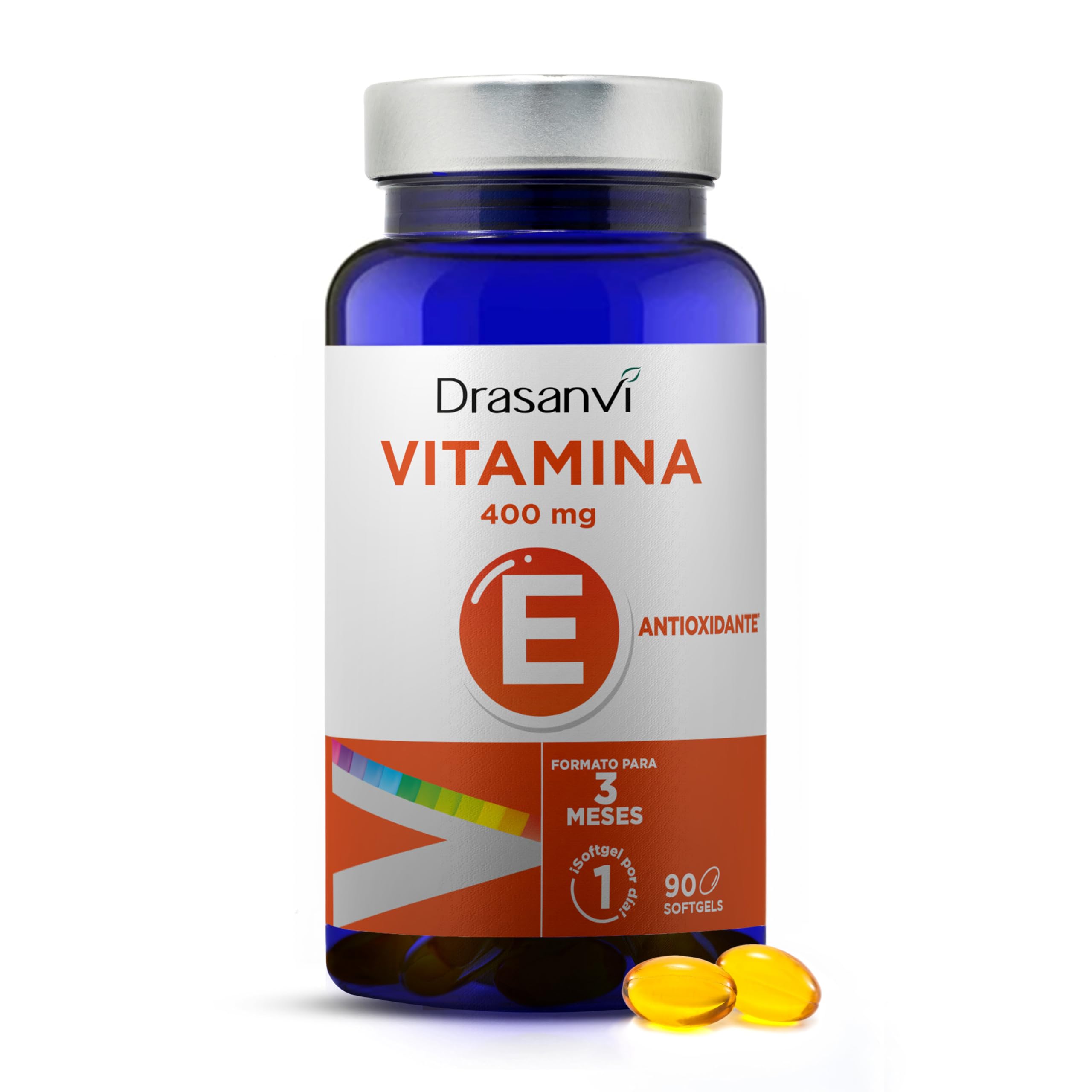 Vitamina E Natural 400 mg Alta Potencia | Equiv. aprox. 597 UI | Antioxidante: contribuye a proteger las células del estrés oxidativo | 90 perlas blandas | 3 meses | 1 al día | Drasanvi