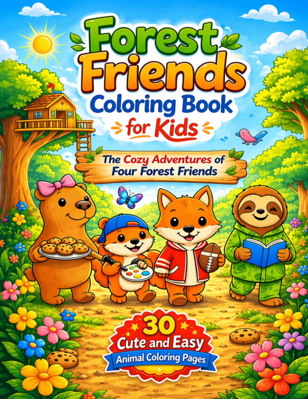 Forest Friends Coloring Book for Kids: 30 Cute and Easy Animal Coloring Pages | The Cozy Adventures of Four Forest Friends