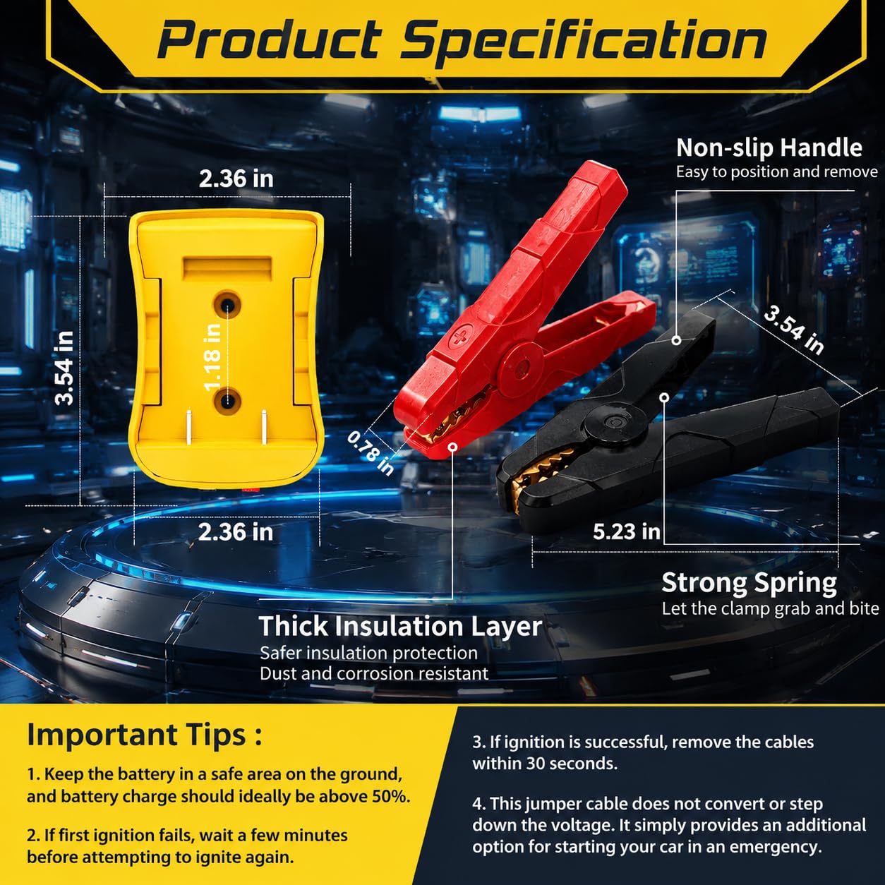 Adaptador de cables de puente de 20 V para Dewalt, cobre morado 8 AWG, abrazaderas grandes, cables de arranque de batería portátil para autos/cortacésped/herramientas, resistente al calor de 200