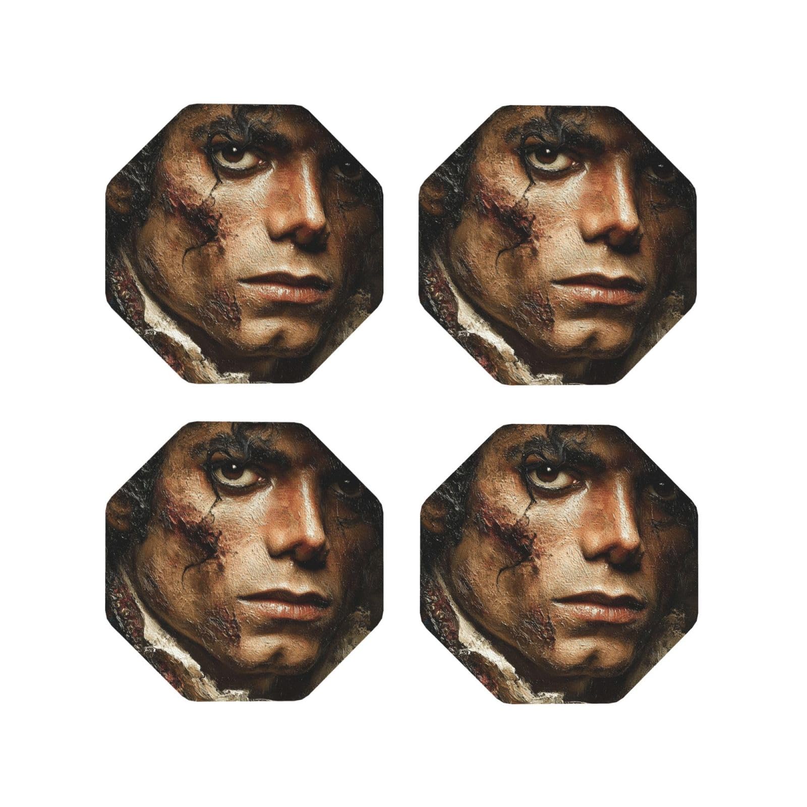 Coasters Set of 4 Round Leather Coaster Quick-Dry Drink Michael Jackson Coasters for Desk Absorbent Mugs Pads Tabletop Protection Pad Heat Resistant Coffee Cup Mat for Kitchen Bar