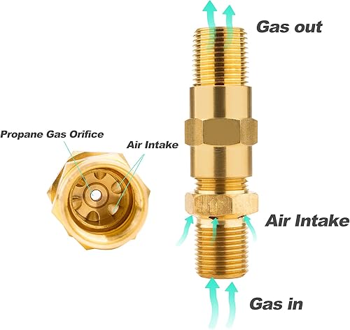 Miniatura 5 de Skyflame Válvula mezcladora de aire para fogata de gas propano LP 1/2", latón sólido, capacidad máxima de 90K BTU