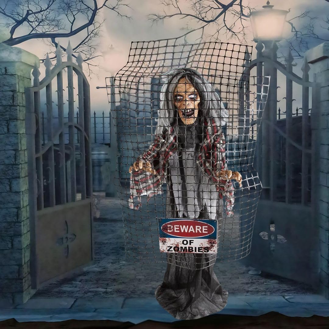 Fun Express 5ft Animated Electric Fence Zombie, Sound Activated Halloween Prop image 5