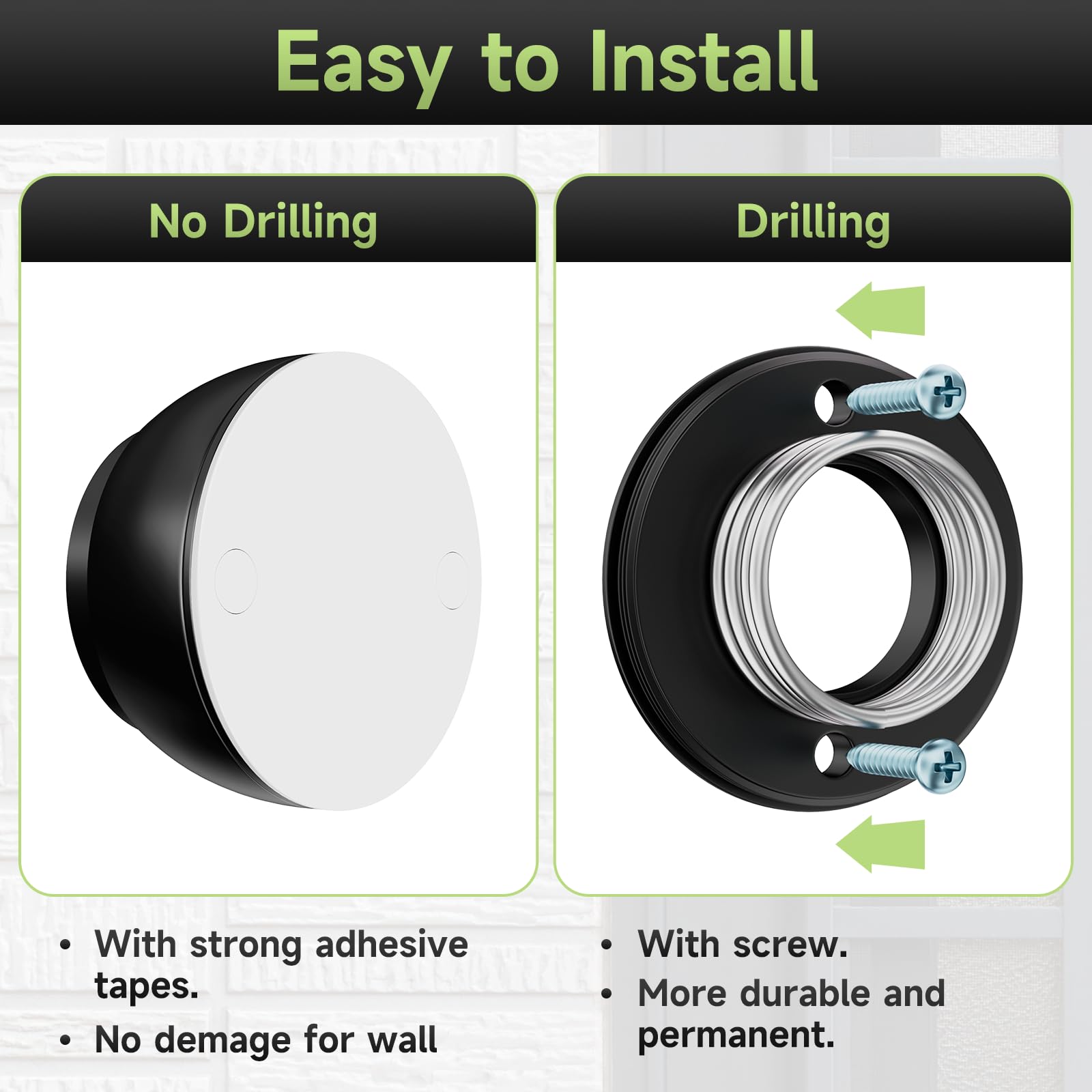 4 topes de puerta con cabezal de silicona, protector de pared de aluminio para pomo de puerta, tecnología de absorción de impactos de resorte, topes de puerta de 1.65 pulgadas para pared, instalación