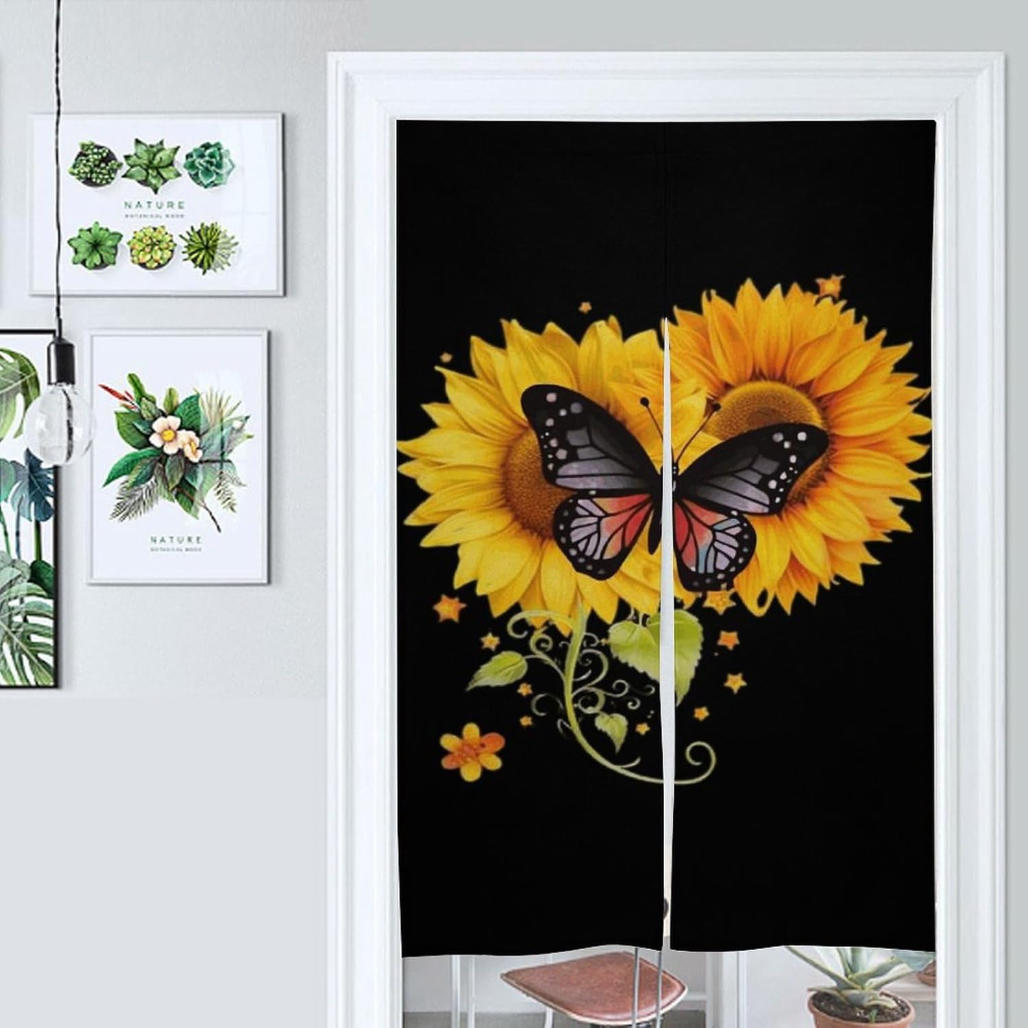 Sunflower Butterfly Door Curtain Blackout Door Cover Curtains Door Screen for Home Accessories
