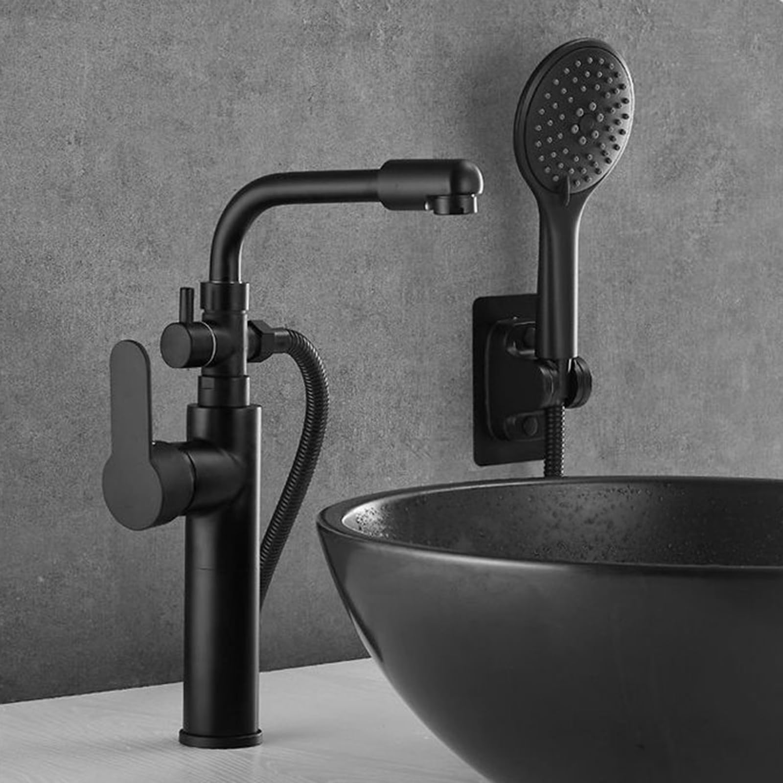 Ensemble robinetterie de salle de bain noir mitigeur douche lavabo