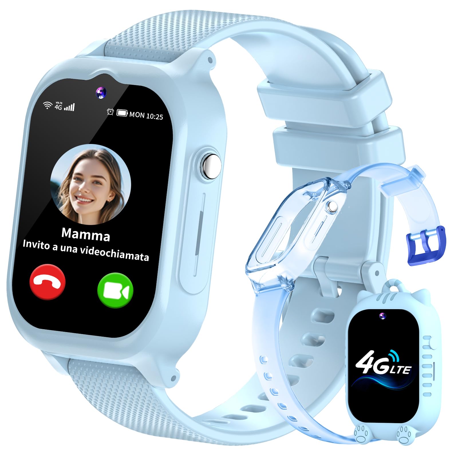 4G Smartwatch Bambini Orologio Bambino Bambina Localizzatore GPS Telefono SOS Videochiamata Contapassi Sveglia HD Fotocamera Impermeabile Digitale Regalo