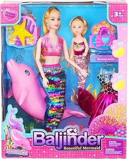 Baljinder Magical Mermaid Dolls with Little Mermaid | Summer Princess Doll & Color Change Dolphin Playset for Water Swimming | Mermaid Pool Toys for Girls 4-7 | Birthday Party Christmas
