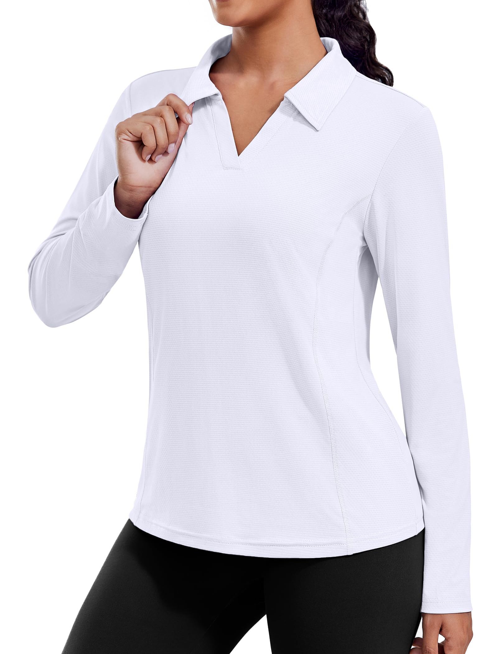 PINSPARK Polo De Manga Larga con Cuello En V para Mujer Protección Solar UPF 50 Secado Rápido Transpirable Ideal para Gimnasio Correr Fitness Golf Senderismo Y Actividades Deportivas