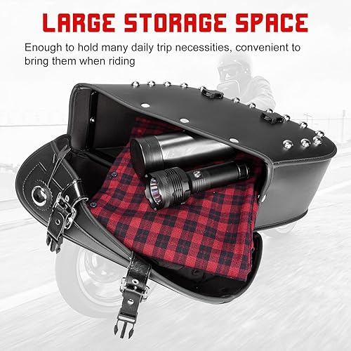 Miniatura 5 de INNOGLOW Alforjas para motocicleta, de cuero sintético, 2 unidades, bolsas laterales, estilo punk con remaches, impermeables, universales para