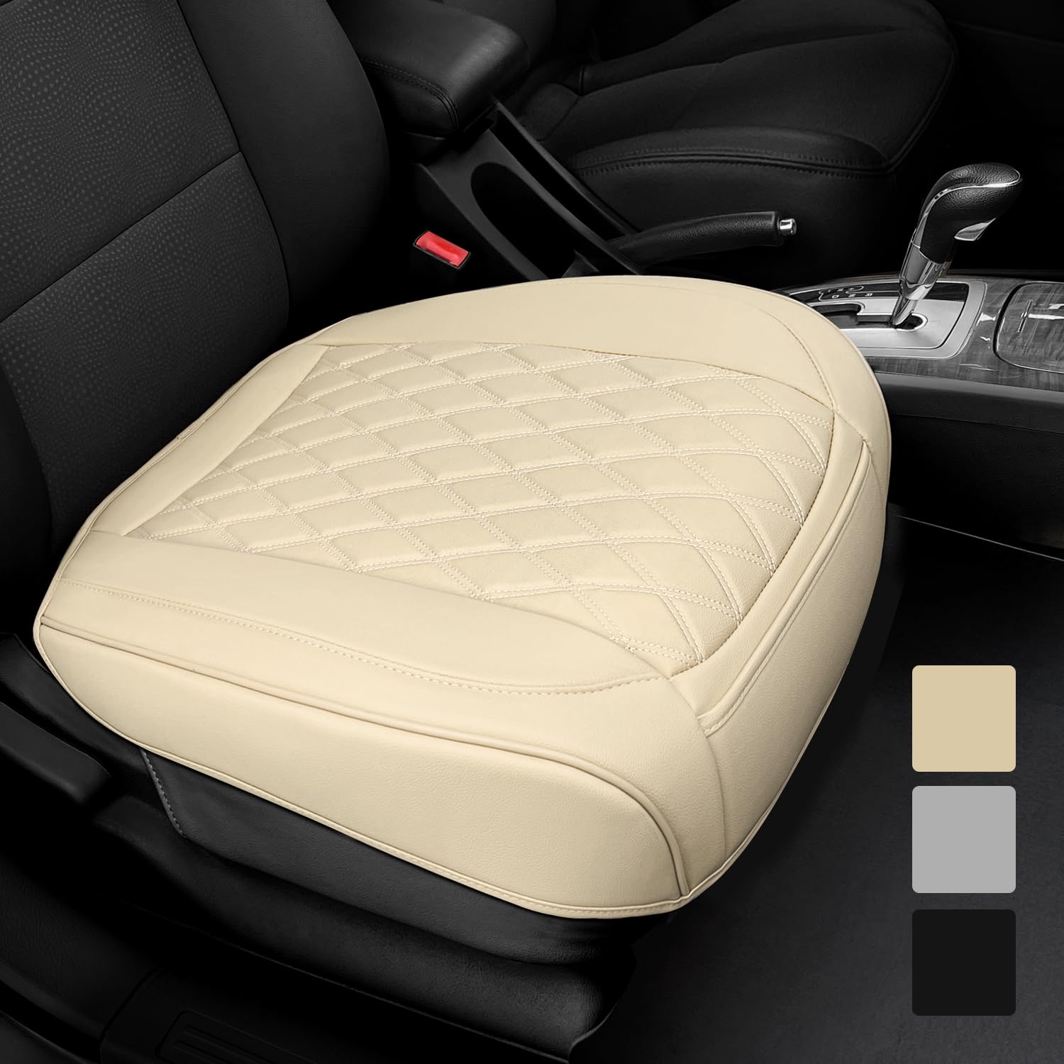 1 Pack Leather Front Car Seat Cover Bottom Car Seat, Anti-Slip and Full Wrap Driver Car Seat Protectors, Luxury Waterproof Bottom Auto Seat Cushion Pad Mat for Most Vehicles(Yellow Beige)