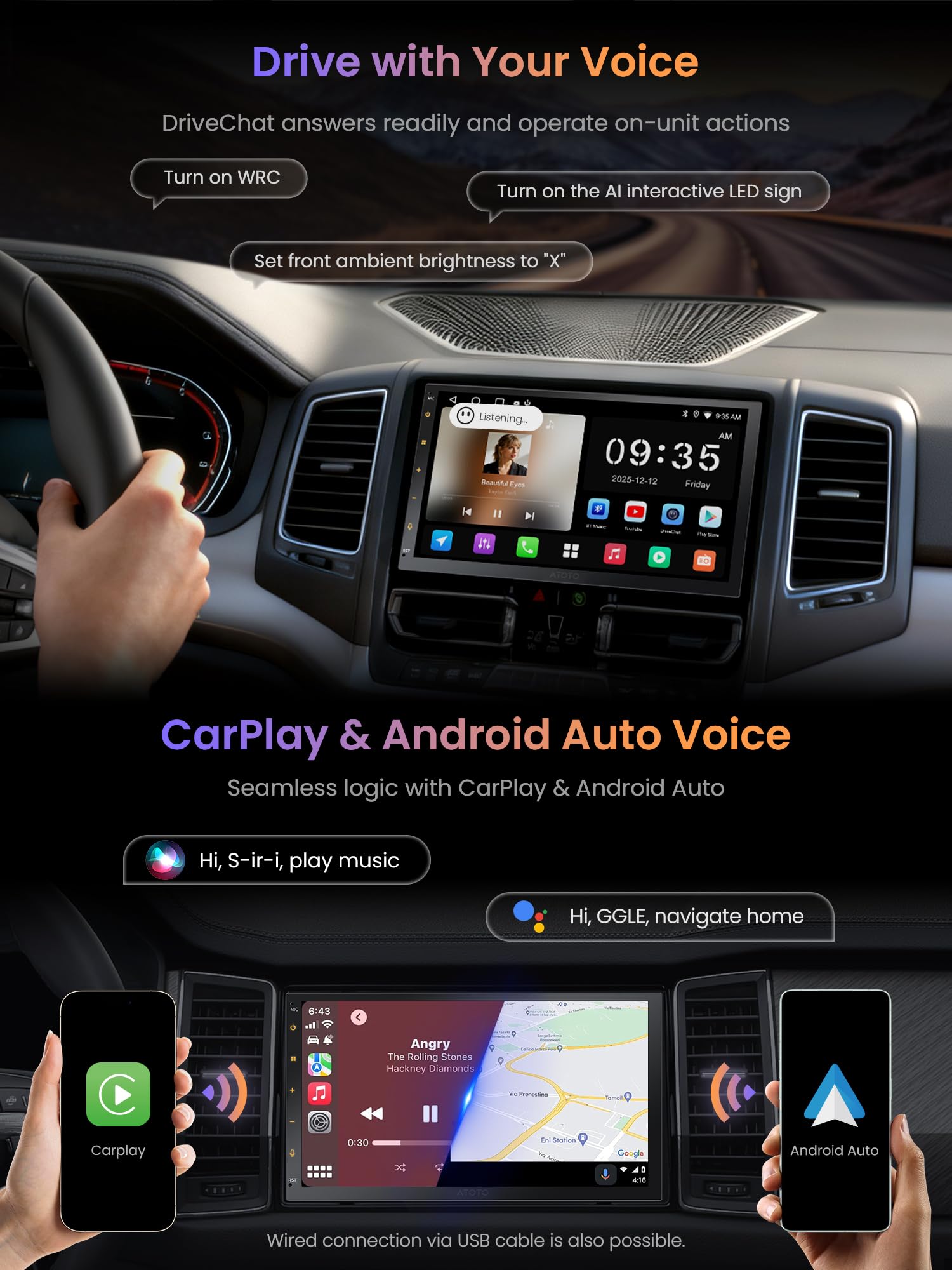 ATOTOZONE A5L Radio 2 DIN Android con CarPlay & Android Auto Inalámbrico, AI Radio para Coche Pantalla Táctil 7 Pulgadas con GPS Navi, Wi-Fi/BT/USB, DSP& EQ 24Bandas, 2G+32G