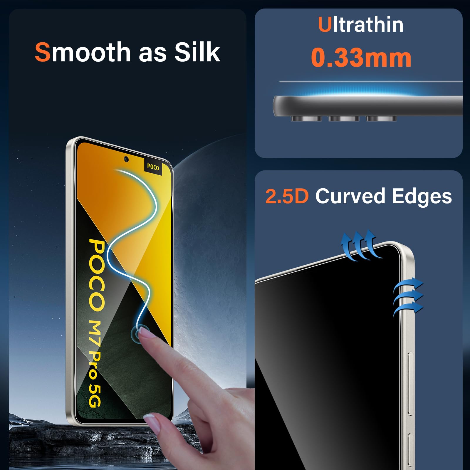 2 pezzi 9H privacy vetro temperato per Xiaomi Poco M7 Pro
