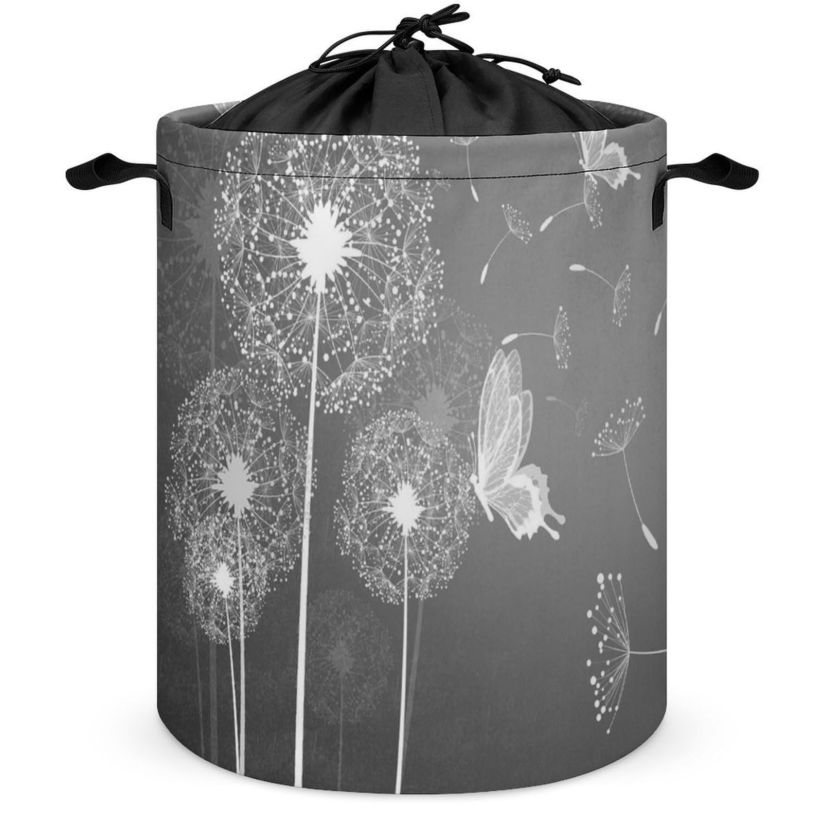 Wlntrophic Drawstring Laundry Hamper, White Butterfly And Dandelion Laundry Basket, Washing Basket with Handle