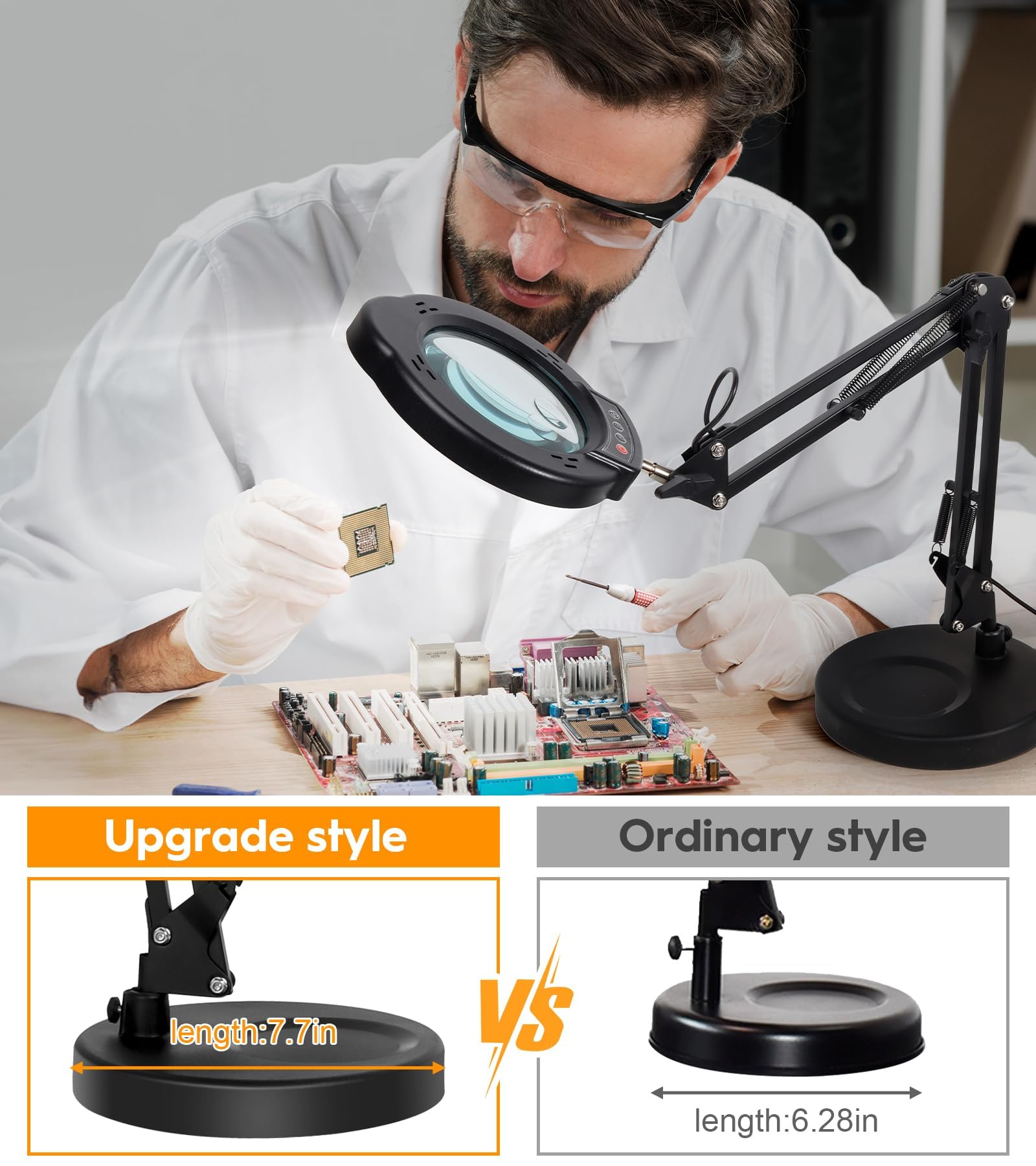 Lupa de Mesa 10x con Luz 84 LED Cuello Cisne Flexible Iluminado 5 Modos De Color Control Táctil Lámpara De Aumento Manos Libres Regulable para Pintar Manualidades Pasatiempos Costura y Trabajos Cerca